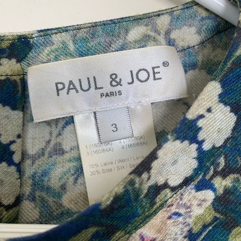 Paul & Joe Cheetah Floral print wool shirt with back button closure